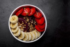 Açai bowl with banaa and strawberry